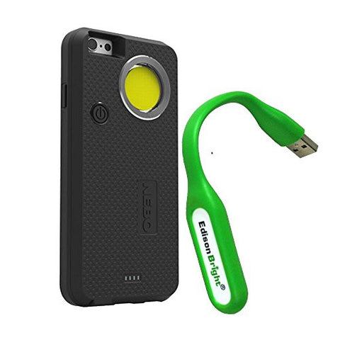 Nebo CaseBrite 200 lumen add-on flashlight iPhone case 6347 with EdisonBright USB powered reading light bundle for iphone 6 & 6S