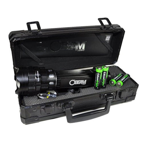 Nebo O2 Beam 420 Lumen LED flashlight in special gift case with 4 X EdisonBright AA alkaline batteries. 5 lighting modes. Zoom adjustable beam.