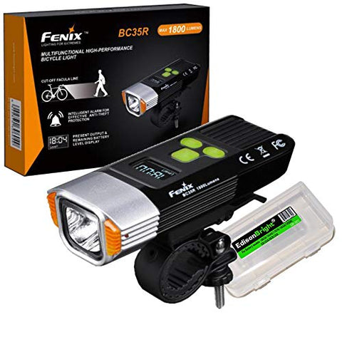 EdisonBright Fenix BC35R 1800 Lumen Cree LED USB Rechargeable Pedestrian Friendly Bike Bicycle Light Anti-Theft Alarm BBX3 Charging Cable Carry case