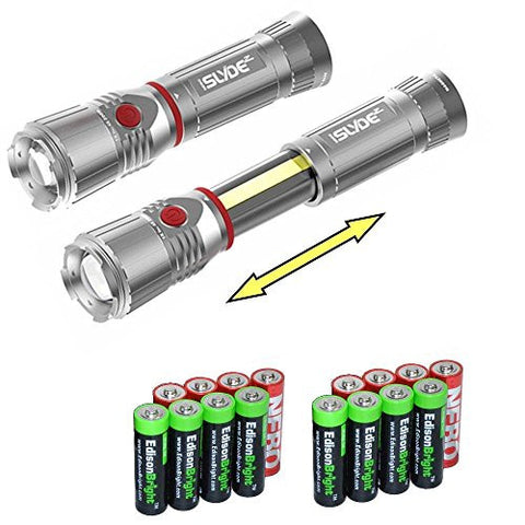 Nebo 6267 Slyde Z 4750 LUX LED flashlight / 250 Lumen LED Worklight 6267 Two Pack and 8 X EdisonBright AA alkaline batteries bundle