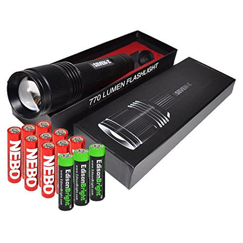 Nebo 6294 Seven-Z 770 lumens LED flashlight with 3 X EdisonBright AA alkaline batteries & 9 Nebo AA batteries