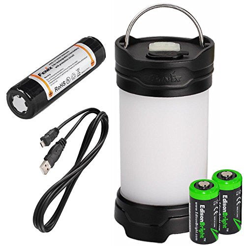 Fenix CL25R 350 lumen USB rechargeable camping lantern / work light (Black  body) , 18650 rechargeable battery with Two back-up use EdisonBright CR123A