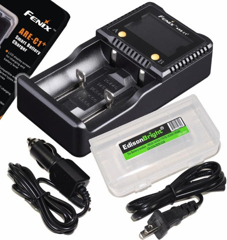 Fenix are-C1+ Plus Smart Digital Display Home/in-car Battery Charger with EdisonBright Battery Carry case
