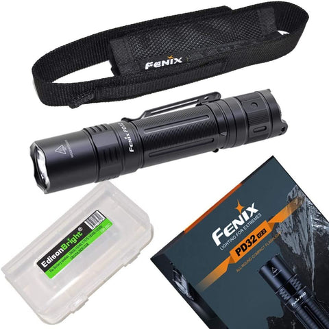 Fenix Bundle PD32 V2 1200 Lumen LED Tactical Flashlight, holster and EdisonBright BBX3 Battery carrying case