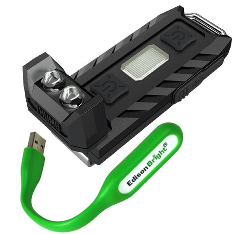 Nitecore THUMB 85 lumen USB rechargeable keychain light / worklight (White / Red) and EdisonBright USB powered flexible reading light bundle