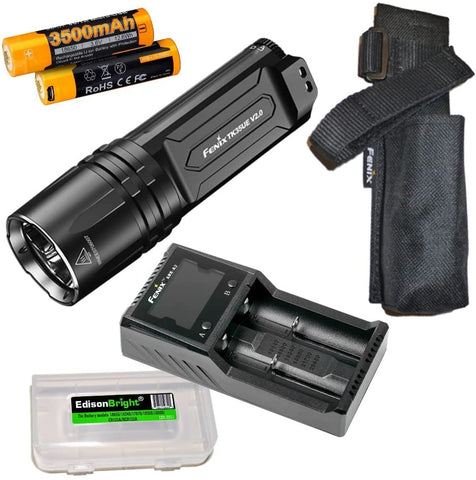 Fenix TK35UE V2.0 (TK35UEV2) 5000 Lumen LED Tactical Flashlight with 2 X Batteries, are-A2 Charger and EdisonBright Battery Carrying case