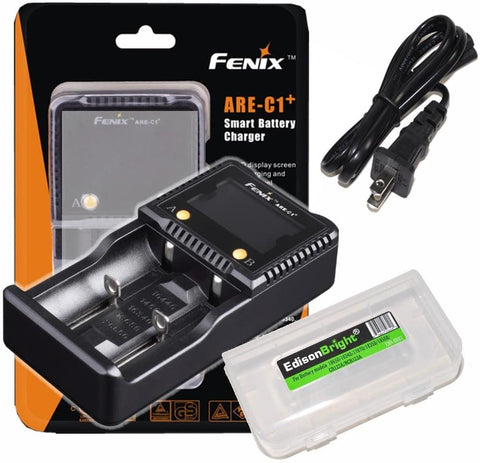 Fenix are-C1+ Plus Universal Smart Digital Display Battery Charger with EdisonBright Battery Carry case