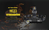 Nitecore HC33 1800 Lumens CREE XHP35 LED dual-form compact headlamp bundled with EdisonBright battery carry case