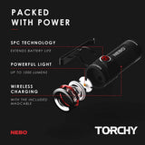 Nebo Torchy 1000 lumen magnetic USB rechargeable compact LED flashlight, with EdisonBright USB charger bundle
