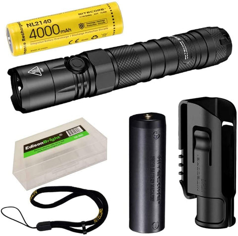 Nitecore NEW P12 1200 Lumens high Intensity CREE LED Long duration Tactical Flashlight with EdisonBright BBX5 battery carrying case