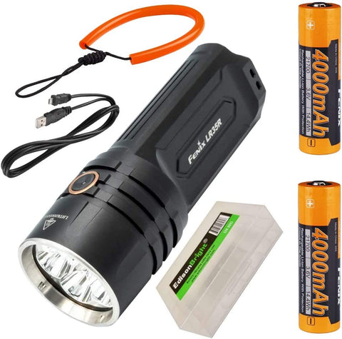 Fenix LR35R 10,000 lumen LED rechargeable tactical flashlight, ALL 01 Lanyard with 2 X Fenix Li-ion rechargeable batteries and EdisonBright battery carrying case bundle