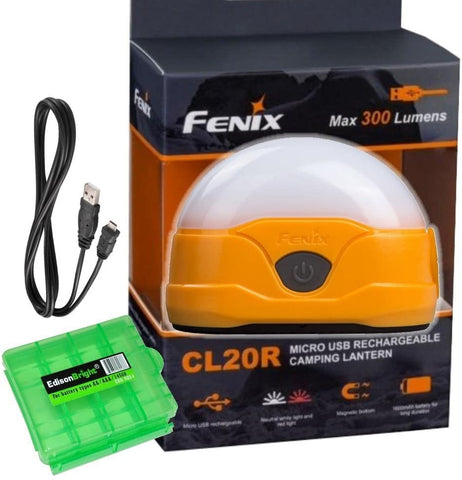 Fenix CL20R USB rechargeable 300 Lumen neutral white dedicated camping light with EdisonBright BBX4 cable carry case bundle