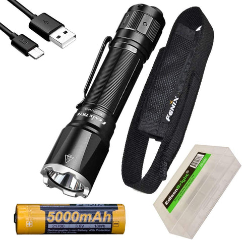 EdisonBright Fenix TK16 V2 3100 Lumen LED Tactical Flashlight, USB Rechargeable ARB-L21-5000U Li-ion Battery BBX5 Battery case Bundle