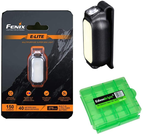 Fenix E-LITE Tri-Color 150 Lumen Clip-on Flashlight white/red/blue with EdisonBright charging cable carrying case