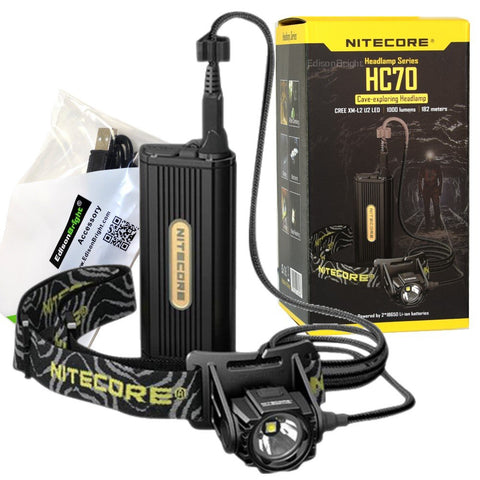 NITECORE HC70 1000 Lumen CREE LED Headlamp with detached Battery Case with EdisonBright USB Charging Cable