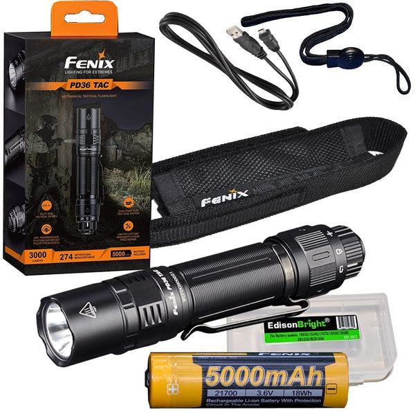 Fenix PD36 TAC 3000 Lumen LED Tactical Flashlight, Battery and