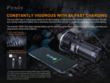 Fenix LR50R 12000 Lumen 1039 Yards Beam quad LED USB rechargeable flashlight with EdisonBright charging cable carry case Bundle