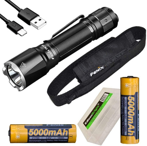 Fenix Bundle TK16 V2 3100 Lumen LED Tactical Flashlight, 2 X Rechargeable 5000mAh Li-ion Batteries, holster and EdisonBright BBX5 Battery case