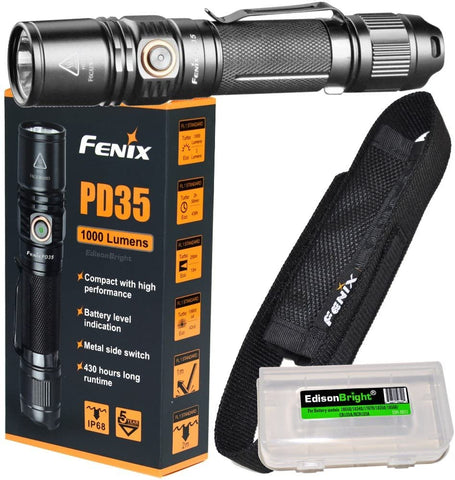Fenix PD35 V2.0 2018 Edition V2 1000 Lumen CREE XP-L HI V3 LED Tactical Flashlight with EdisonBright BBX3 battery carry case