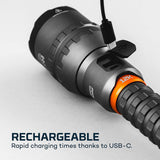 NEBO Redline 12K lumen (12000 lumen) rechargeable high power adjustable beam LED flashlight FLT-1007 with EdisonBright USB powered LED reading light bundle