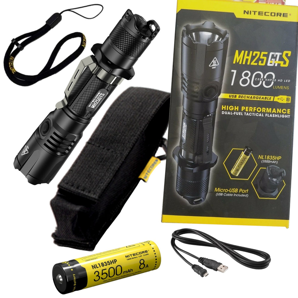 Nitecore MH25GTS 1800 Lumens Upgraded High Performance LED Micro-USB rechargeable Tactical Flashlight with 18650 Rechargeable (NL1835) 3500mAh Li-ion Battery