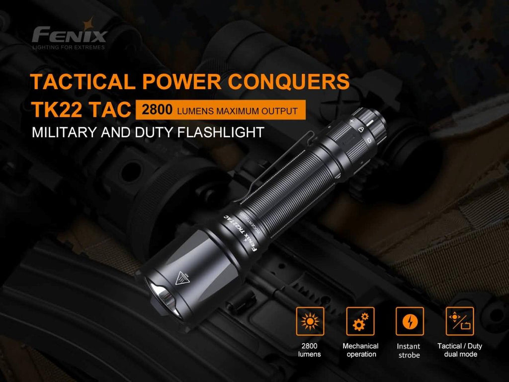 Fenix TK22TAC 2800 Lumen LED Tactical Flashlight TK22 TAC, USB Rechargeable ARB-L21-5000U Battery