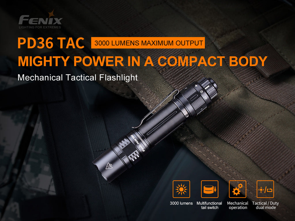 Fenix PD36 TAC 3000 Lumen LED Tactical Flashlight, Battery and Holster