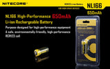 Nitecore NL166 3.7v RCR123A/16340 2.4Wh 650mAh Li-ion Protected Rechargeable Battery