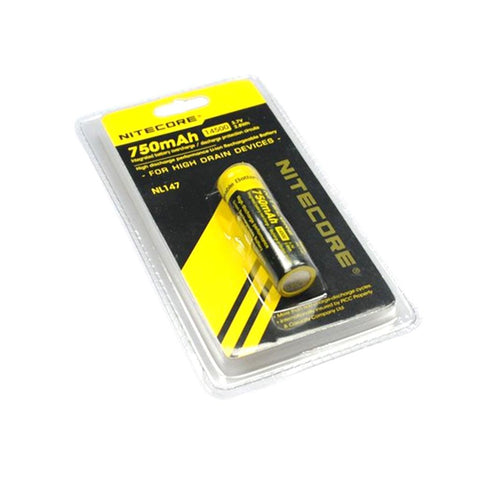 Nitecore NL147 750mAh 14500 3.7v 2.8Wh Li-ion Rechargeable protected Button-Top Battery For High Drain Devices