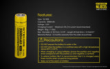 Nitecore NL1835 3500mAh 18650 3.6v 12.6Wh Li-ion rechargeable button-top battery.