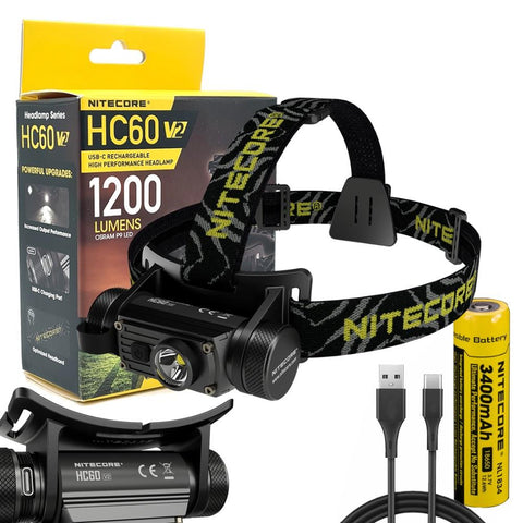 Nitecore HC60 v2.0 1200 Lumens OSRAM P9 LED Headlamp including 3400mAh Li-ion 18650 rechargeable battery