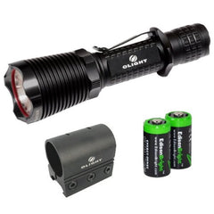 Olight M22 Warrior 950 Lumen CREE XM-L2 LED tactical flashlight, Olight WM20 Picatinny / Weaver weapon rail mount, and Two EdisonBright CR123A Lithium Batteries bundle