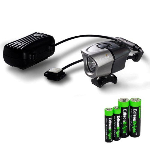 Fenix BTR20 800 lumen rechargeable Dual Distance Beam Cree LED 5 Mode Bike Bicycle Light with battery, charger, Helmet Mount, and EdisonBright AA/AAA alkaline battery sampler pack.