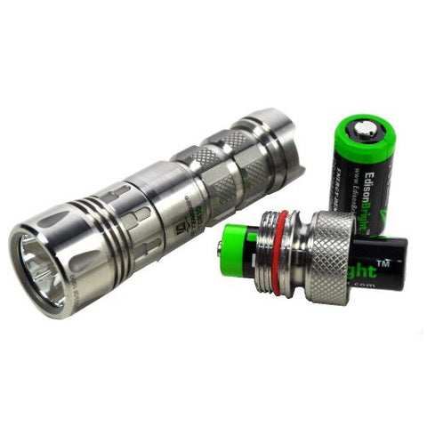 JETBeam TCR10 Titanium Alloy XM-L2 CREE LED Flashlight (Ten year anniversary edition), AA Extender tube with EdisonBright CR123A Lithium Battery and EdisonBright AA battery
