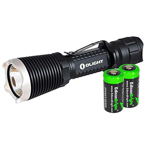 Olight M23 Javelot 1020 Lumen CREE XP-L LED tactical flashlight with Two EdisonBright CR123A Lithium Batteries bundle. 5 Years Manufacturer Warranty