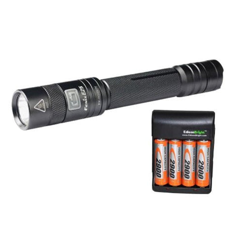 Fenix E25 187 Lumen LED Flashlight with four EdisonBright NiMH rechargeable Batteries & Charger