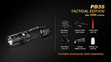 EdisonBright Fenix PD35 TAC 1000 Lumen CREE LED Tactical Flashlight with genuine Fenix ARB-L2 battery, Fenix ARE-C1 Plus battery Charger and Two CR123A Lithium Batteries bundle