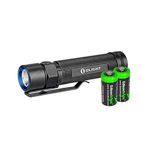Olight S2 Baton 950 Lumen CREE LED Flashlight with two EdisonBright CR123A Lithium Batteries