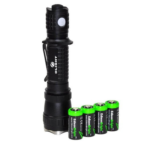 Olight M20S G2 Special Operations 420 Lumens Tactical LED Flashlight with Side Switch 4 X EdisonBright CR123 Battery Bundle