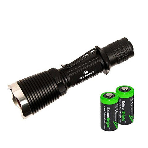 Olight M22 Warrior 950 Lumen CREE XM-L2 LED tactical flashlight (Stainless Steel Bezel) with Two EdisonBright CR123A Lithium Batteries. 5 Years Manufacturer Warranty.