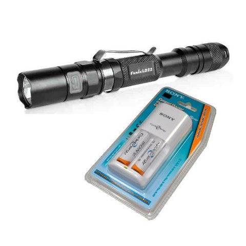 Fenix LD22 190 Lumen LED Tactical Flashlight with Sony Cycle Energy Batteries & Charger