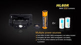 Fenix HL60R 950 Lumen USB rechargeable CREE LED Headlamp (Desert Yellow), Fenix 18650 rechargeable Li-ion battery with 2 X EdisonBright CR123A back-up batteries bundle