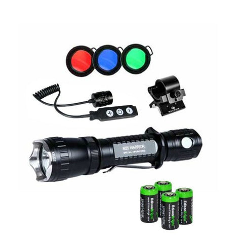 Olight M20S G2 Special Operations 420 Lumens Tactical Flashlight Hunting Kit with Red/Green/Blue Filters set, Olight Magnetic weapon mount X-WM01, Three keys remote pressure switch and 4 X EdisonBright CR123 Battery Bundle