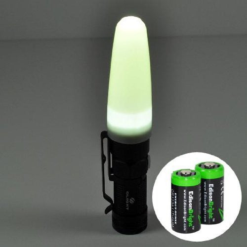Olight S10 Baton XM-L 320 Lumens LED Flashlight, Olight traffic wand (White) with two EdisonBright CR123A Lithium Batteries