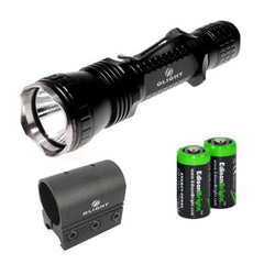 Olight M21X Warrior 600 Lumen CREE XM-L LED tactical flashlight, Olight WM20 Picatinny / Weaver weapon rail mount, and Two EdisonBright CR123A Lithium Batteries bundle