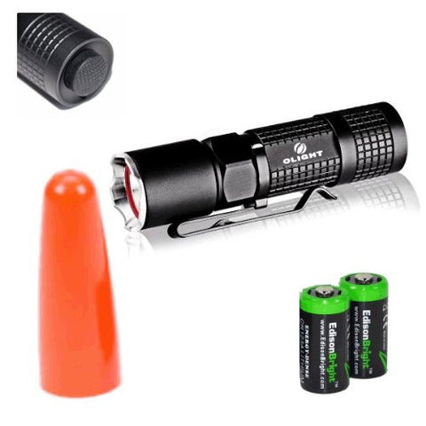 Olight M10 Maverick XM-L2 350 Lumens LED tactical Flashlight, Olight traffic wand (Orange) with two EdisonBright CR123A Lithium Batteries