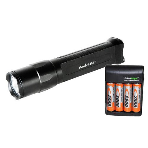 Fenix LD41 U2 520 Lumen LED Tactical Flashlight with Four EdisonBright rechargeable AA batteries and Charger