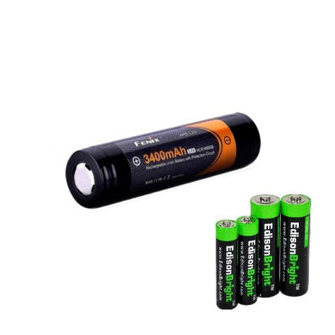 Fenix ARB-L2S 3400mAh Protected 18650 Rechargeable Li-ion Battery with EdisonBright AA/AAA alkaline battery sampler pack.- Designed for TK75 TK51 TK22 TK35 PD35 PD32 TK15 TK11 BT20 ARE-C1 ARE-C2 and other High Drain Devices.