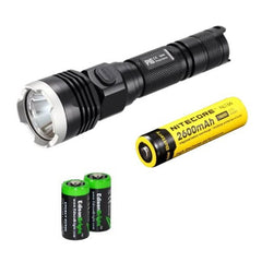 NITECORE P16 960 Lumens high intensity CREE XM-L2 LED ultra long throw tactical flashlight with Nitecore NL186 2600mAh rechargeable 18650 Battery and 2 X EdisonBright CR123A Lithium Batteries Bundle