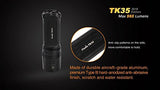 FENIX TK35 2015 version 960 Lumen Tactical LED Flashlight with 2 x Fenix ARB-L2M 2300mAh Li-ion rechargeable batteries, 4 X EdisonBright CR123A Lithium batteries, Fenix ARE-C1 18650 batery charger, in-car Charger adapter, Holster & Lanyard complete